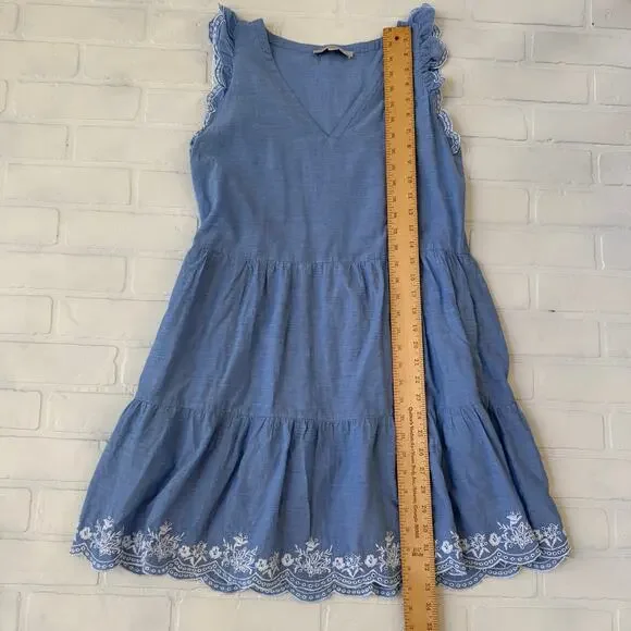 LOFT Women's Light Blue 100% Cotton Flutter Scalloped Sleeve Dress -sz S - Picture 5 of 5